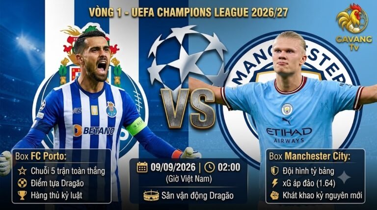 Nhận định trận đấu FC Porto vs Manchester City vòng 1 Champions League 2026/27 chi tiết trên Gavang TV.